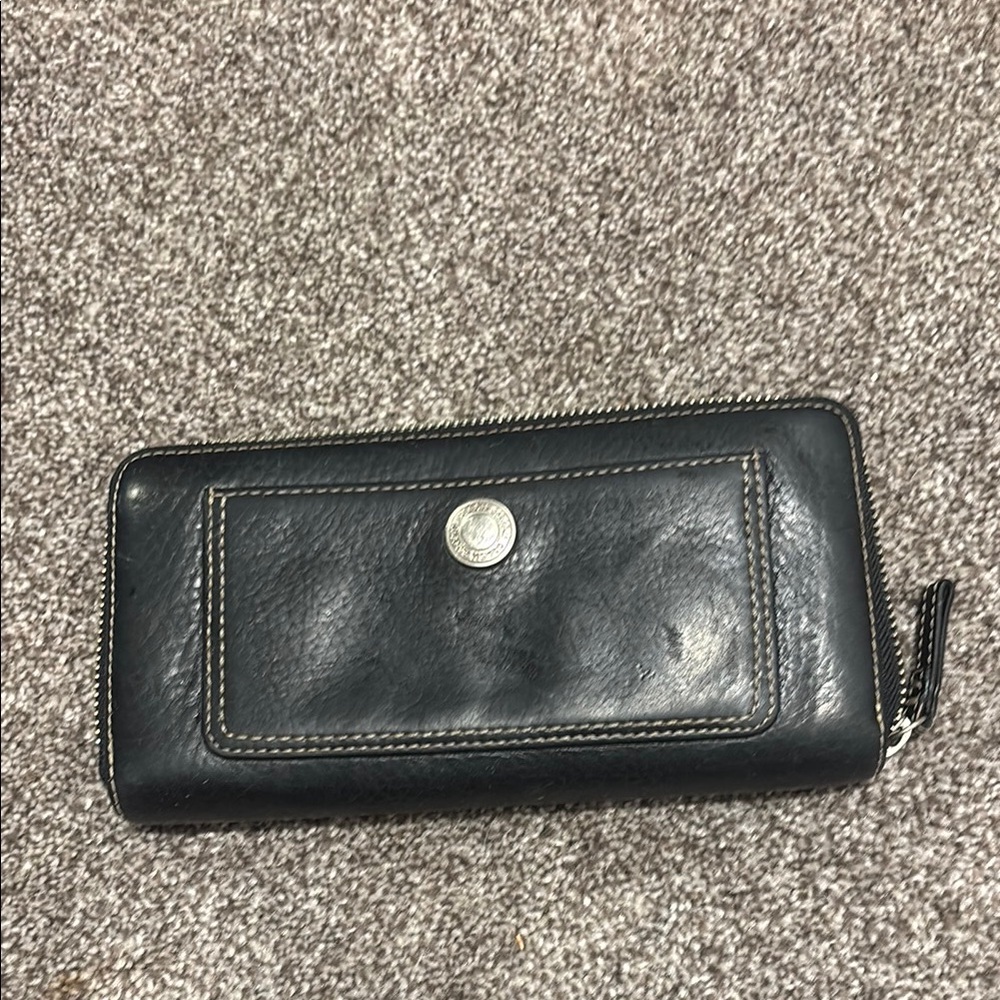 Coach Black Leather Wallet with Coin Detail